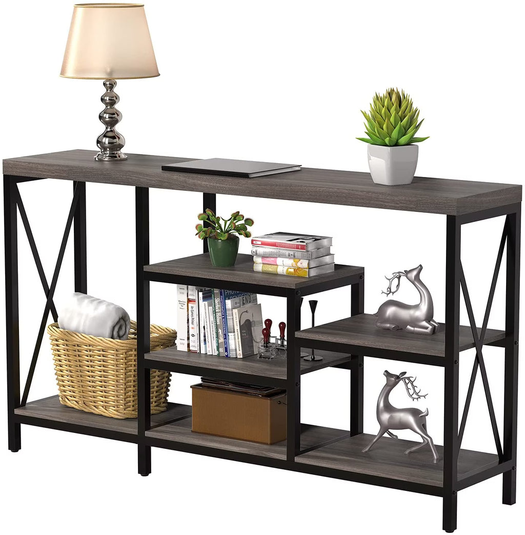 Gray 55"L Narrow Console Table with Storage Shelves W179452