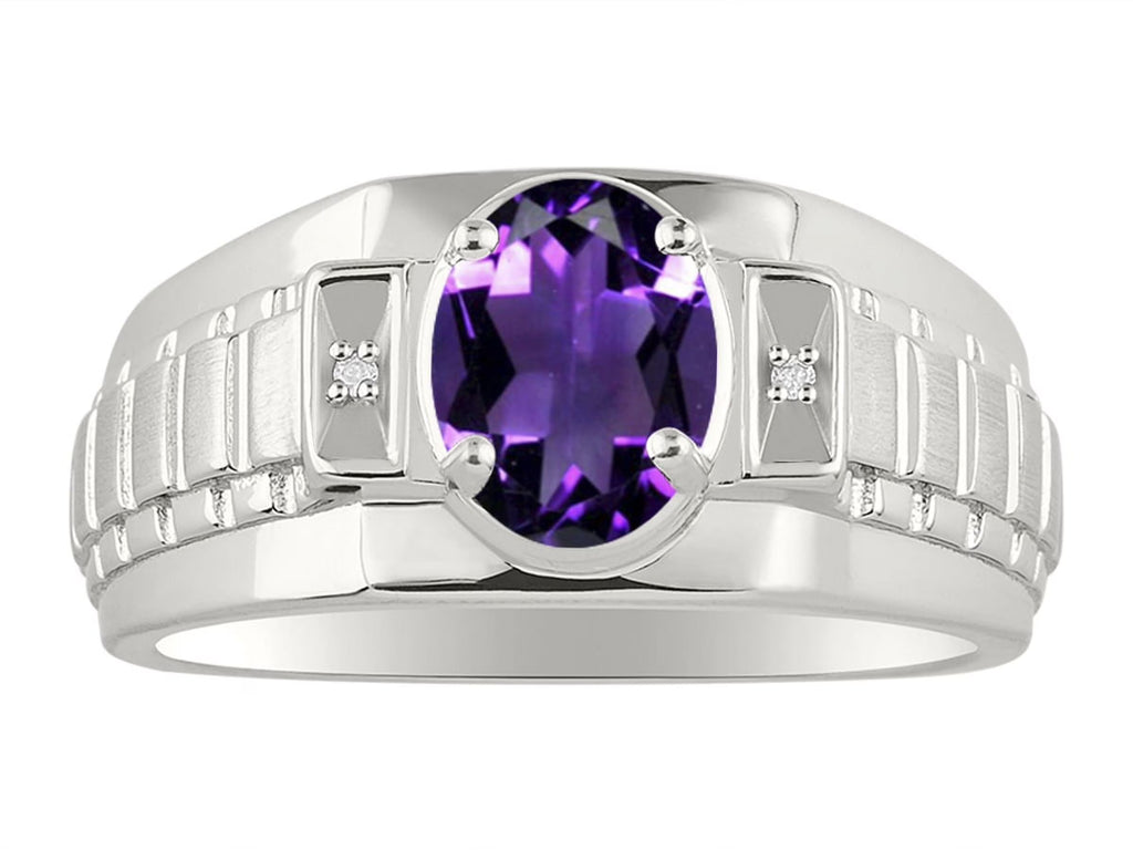 Sterling Silver Oval Gemstone & Genuine Diamond Ring F6699