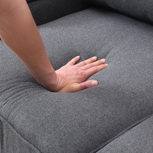 Linen Fabric Sofa with Armrest Pockets and 4 Pillows Q754355