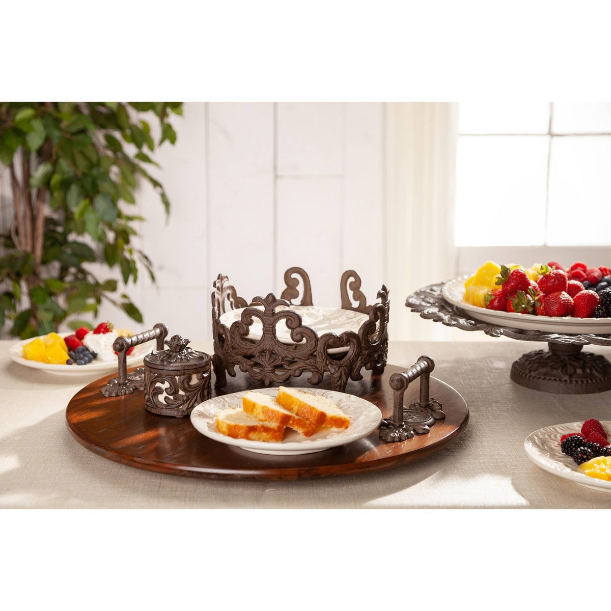 Wood Lazy Susan with Metal Handles S793