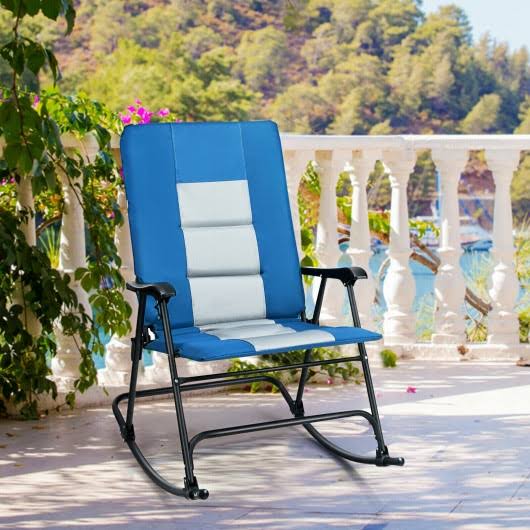 Foldable Rocking Padded Camping Chair with Backrest Armrest Blue B865240