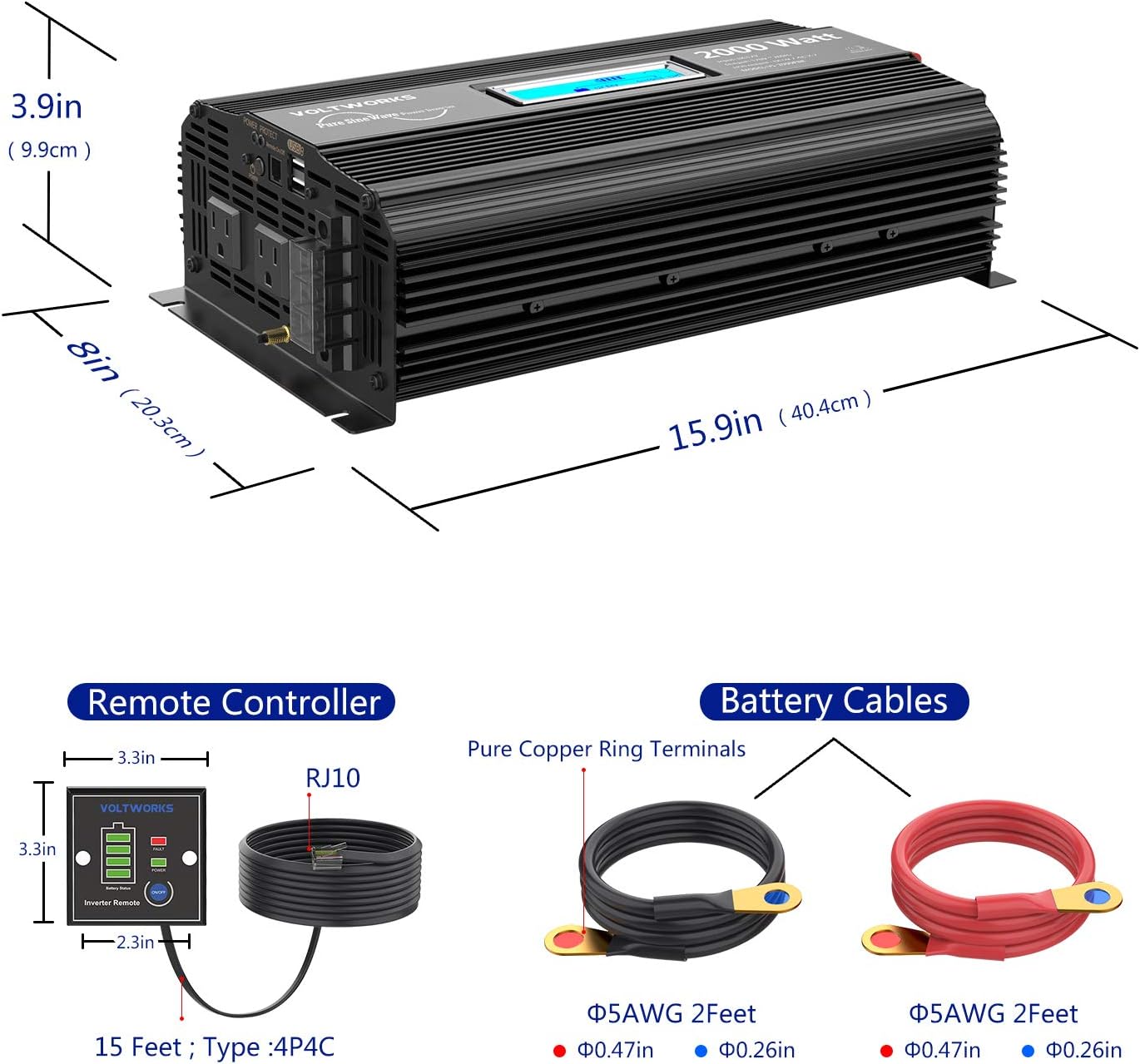 2000Watt DC 12V to 120V AC Car Power Inverter with 2 AC Outlets S78612