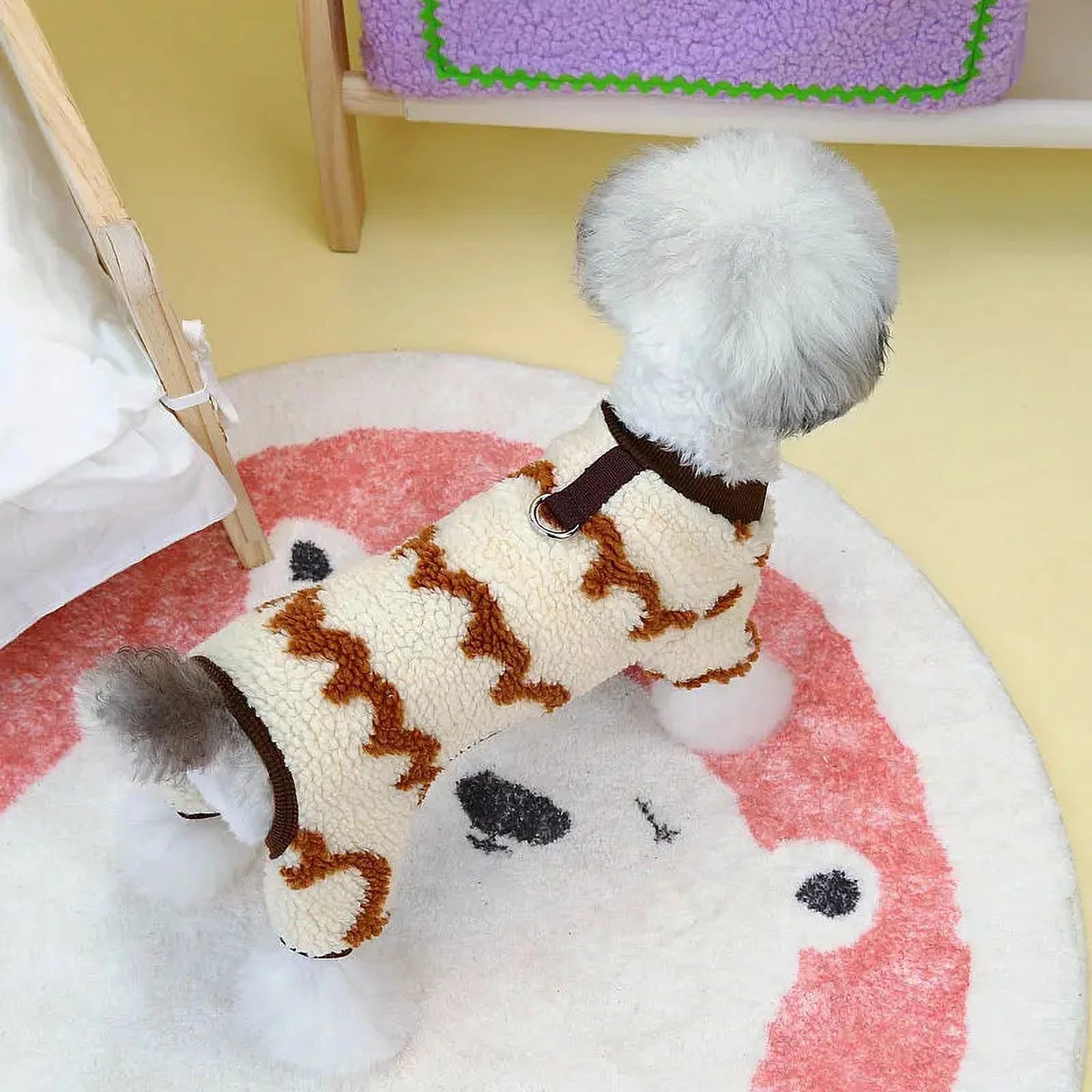 Beige Brown Coral Velvet Four-Legged Dog Jumpsuit O35894