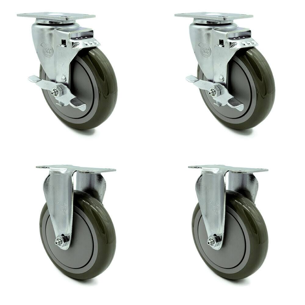 Gray Polyurethane Wheels Caster Non-Marking Set of 4 K282572