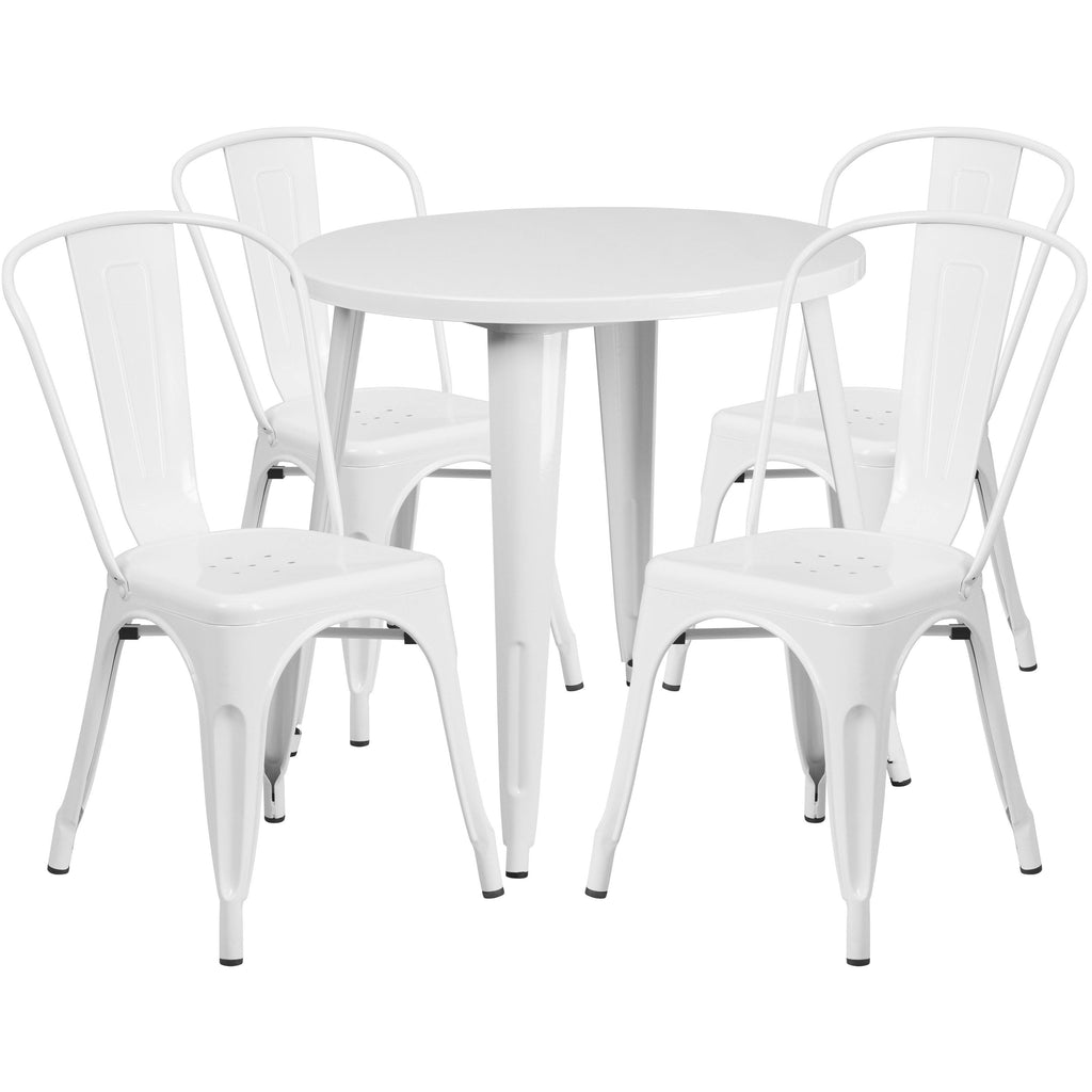 Silver Round Metal Table Set with 4 Cafe Chairs Y480630