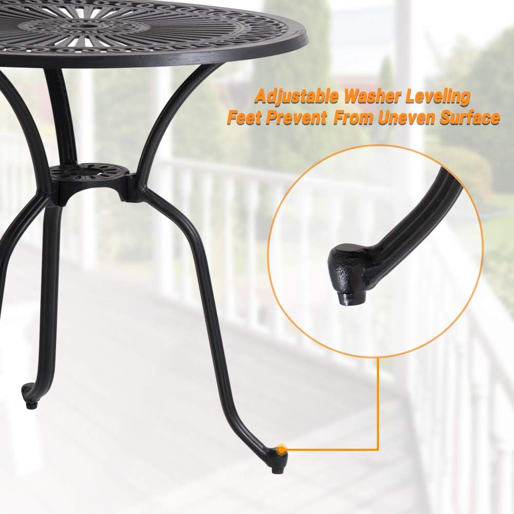 Black Cast Aluminum Round Patio Bistro Table with Umbrella Hole U692530