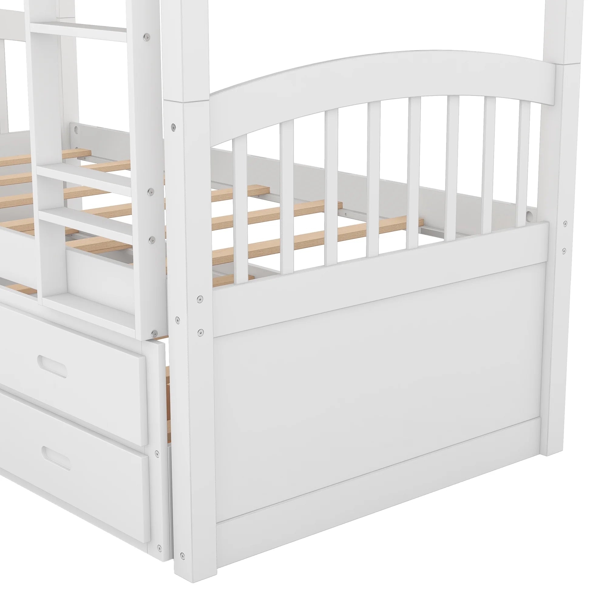 Twin Over Twin Wood Bunk Bed with Trundle and Drawers S883