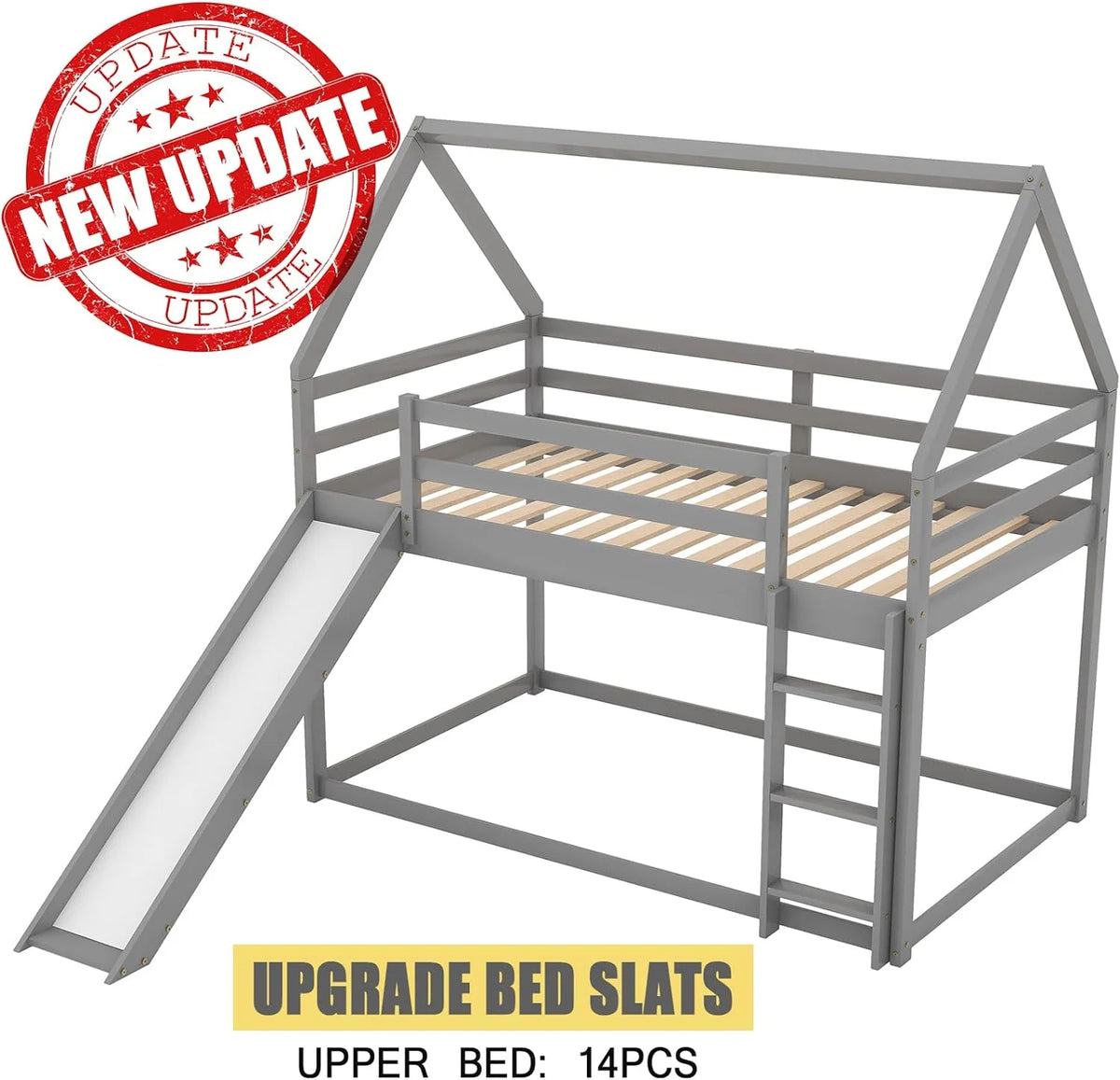 Grey Wood Bunk Bed with Slide and Ladder C9985