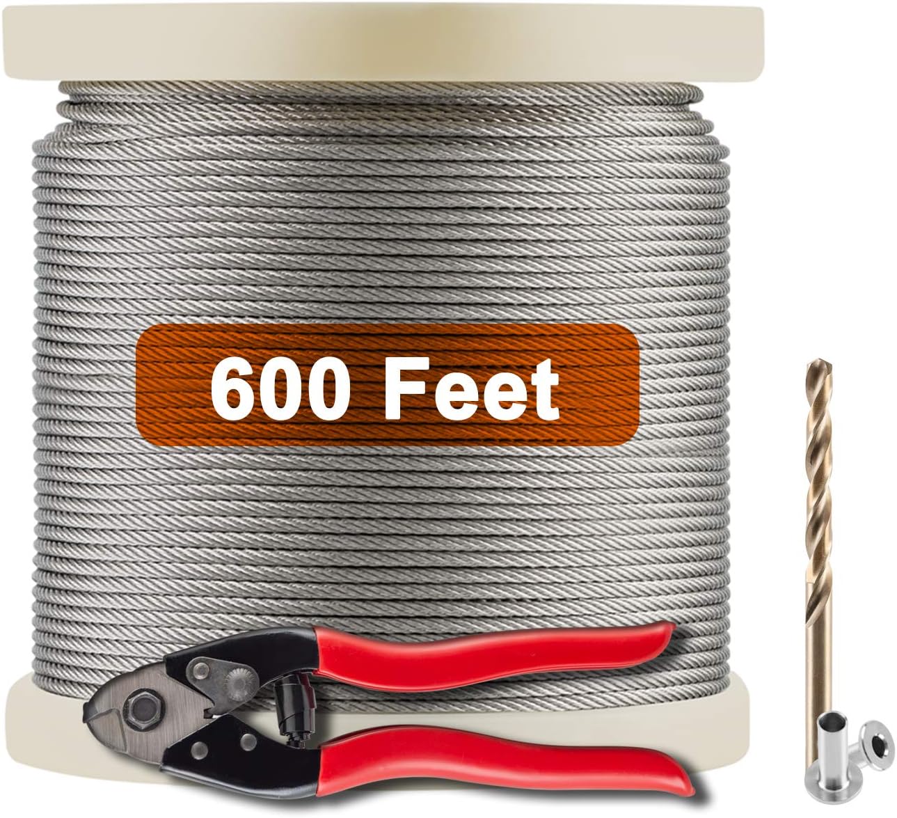 1/8 T316 Stainless Steel Cable with Cutter, 20 Pcs Protector Sleeves, 7 x 7 Strands, 450FT N10690