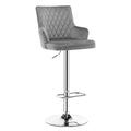 Gray Adjustable Swivel Velvet Bar Stool with Back Y4776