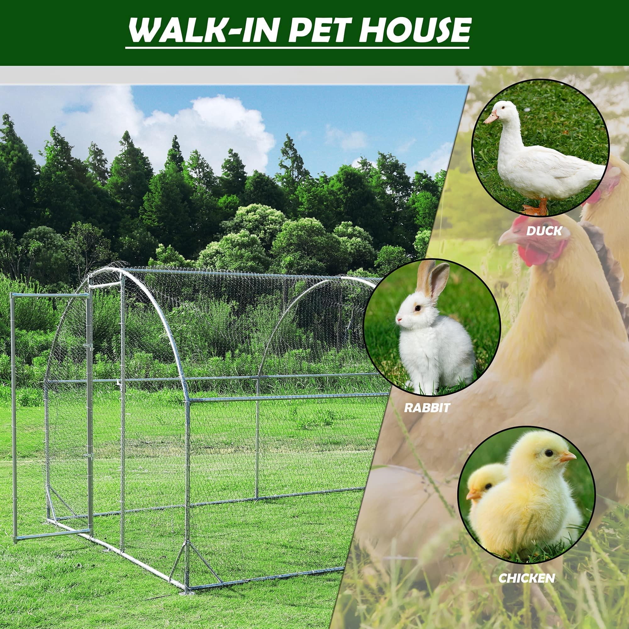 Large Metal Chicken Coop Walk-in Poultry Cage with Waterproof Cover (9.2'W x 18.7'L x 6.5'H) P91142