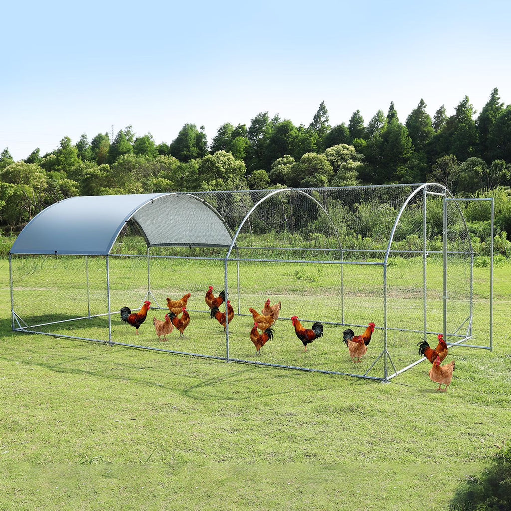 Large Metal Chicken Coop Walk-in Poultry Cage with Waterproof Cover (9.2'W x 18.7'L x 6.5'H) P91142