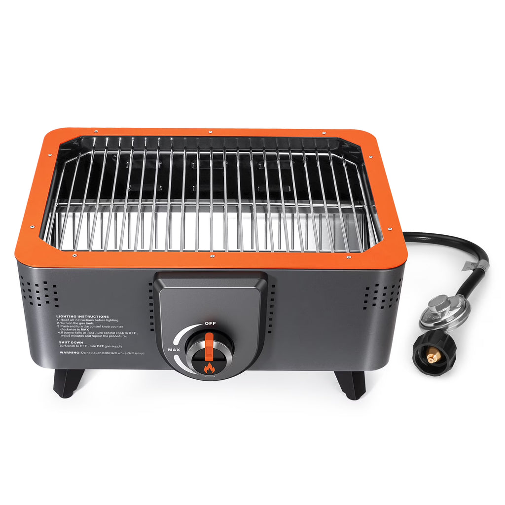 Portable Propane Grill with Gas Regulator & Adaptor, 2 in 1 Charcoal and Gas Grill T888