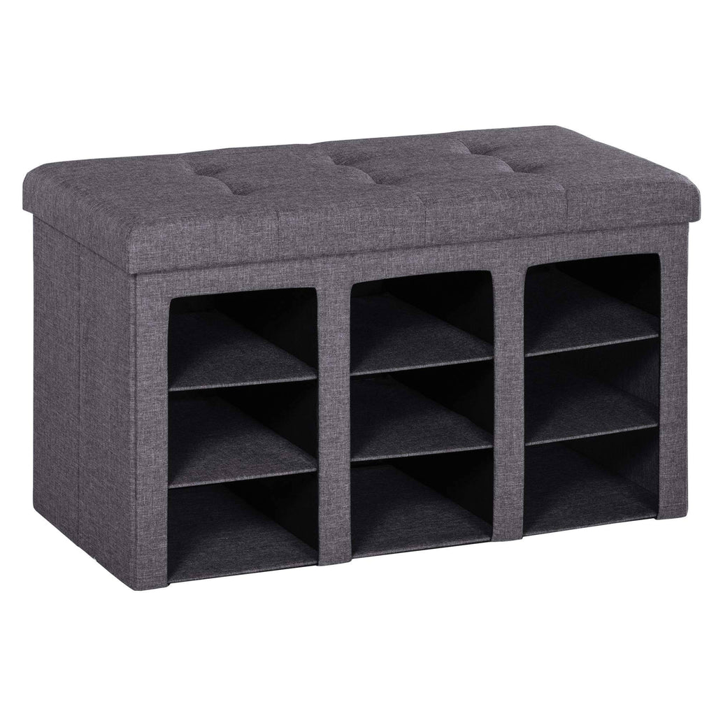 Grey Folding Storage Ottoman Bench with 9 Cubes P983714