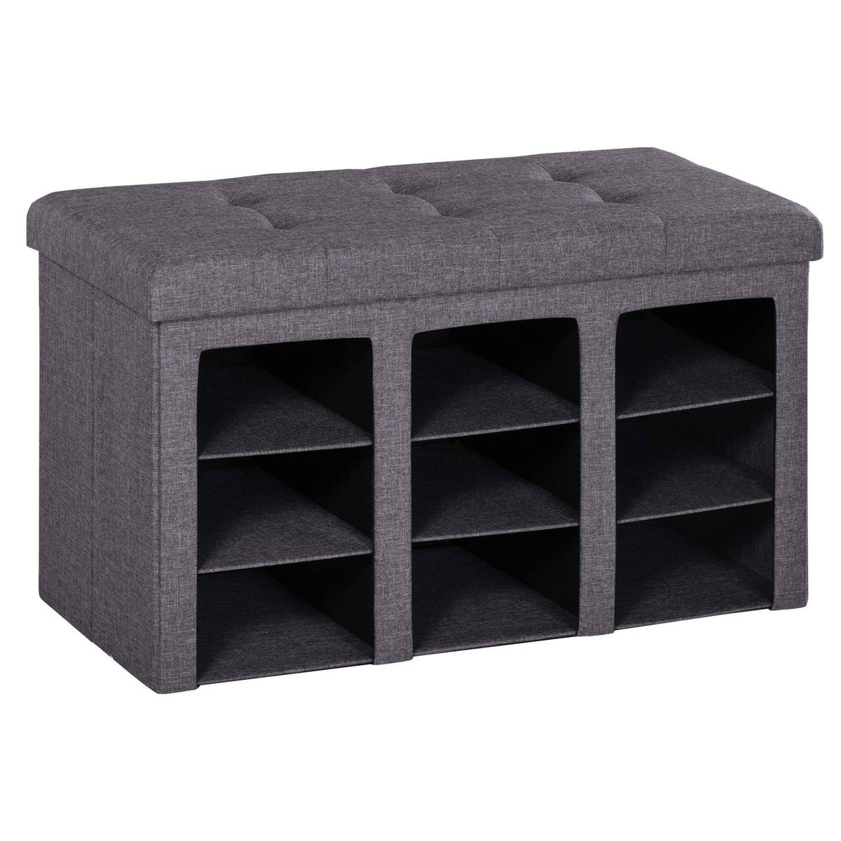 Grey Folding Storage Ottoman Bench with 9 Cubes P983714