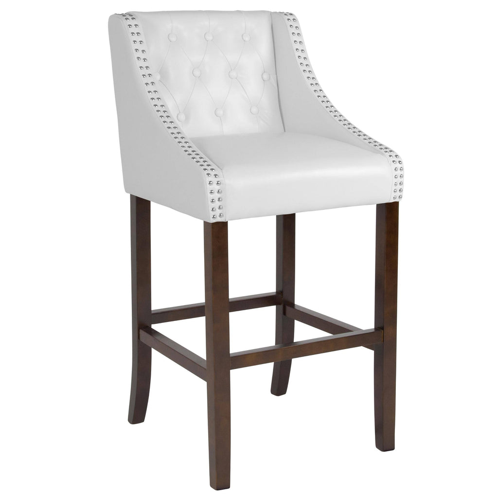 Black Leather Transitional Tufted Walnut Barstool L306