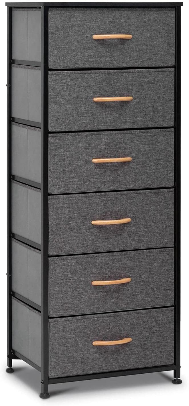 6 Drawers Fabric Dresser with Metal Frame and Wooden Top Z70728