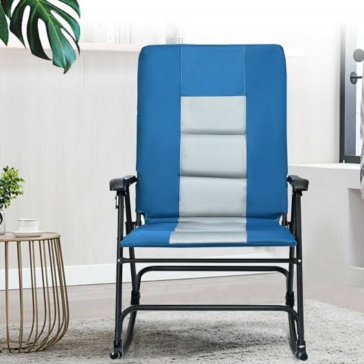 Foldable Rocking Padded Camping Chair with Backrest Armrest Blue B865240