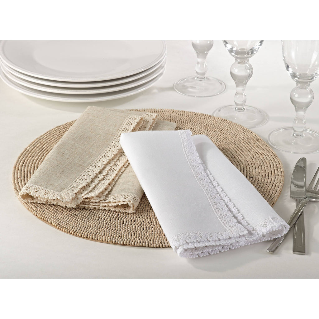 Natural Lace Trimmed Dinner Napkin Set of 12 Q97218