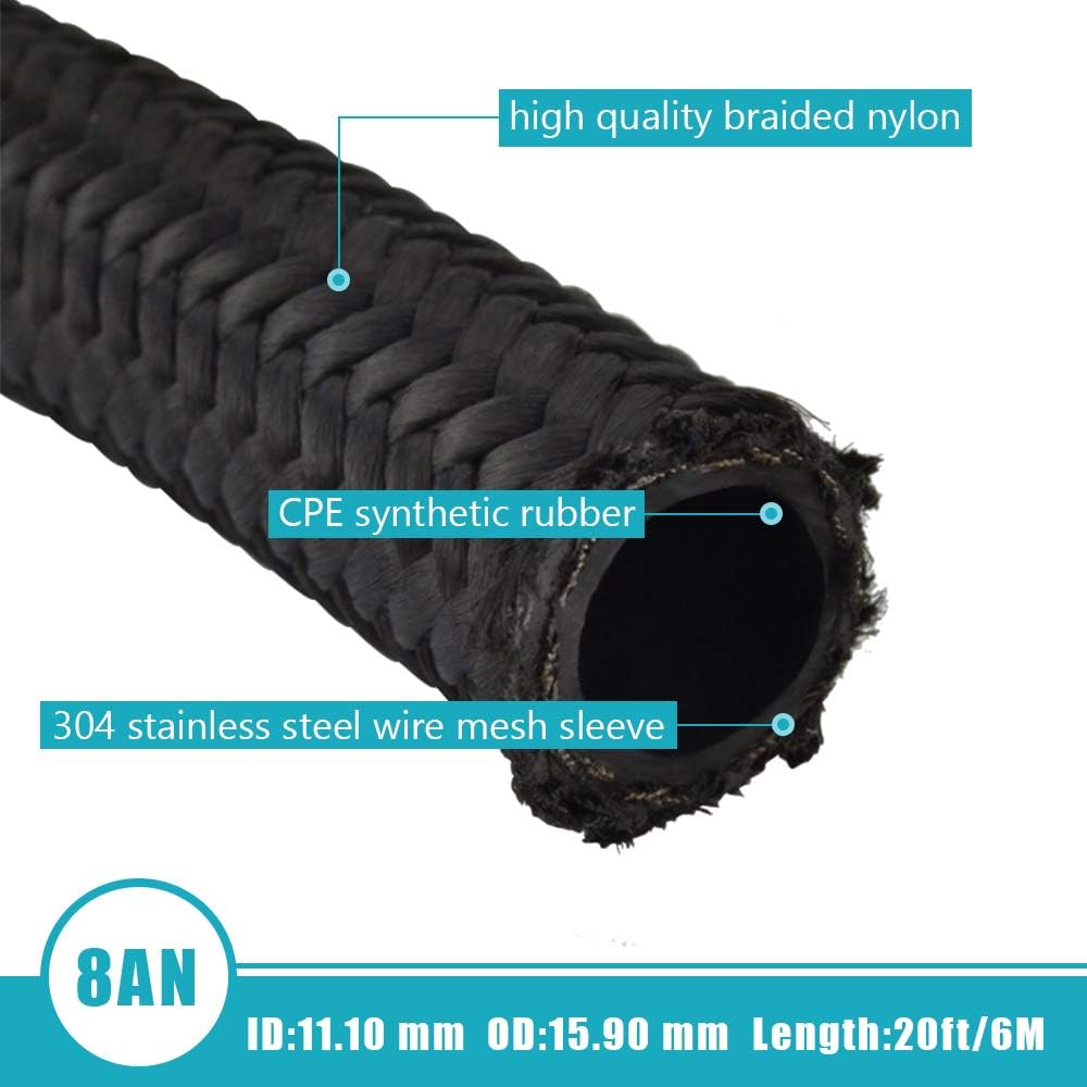 1/2" 8AN 16FT Nylon Stainless Steel Braided Fuel Line Kit C393970