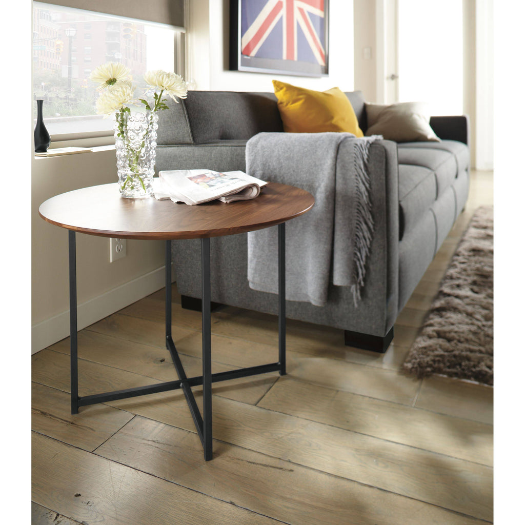 White Round End Table with Quartz Top X652695