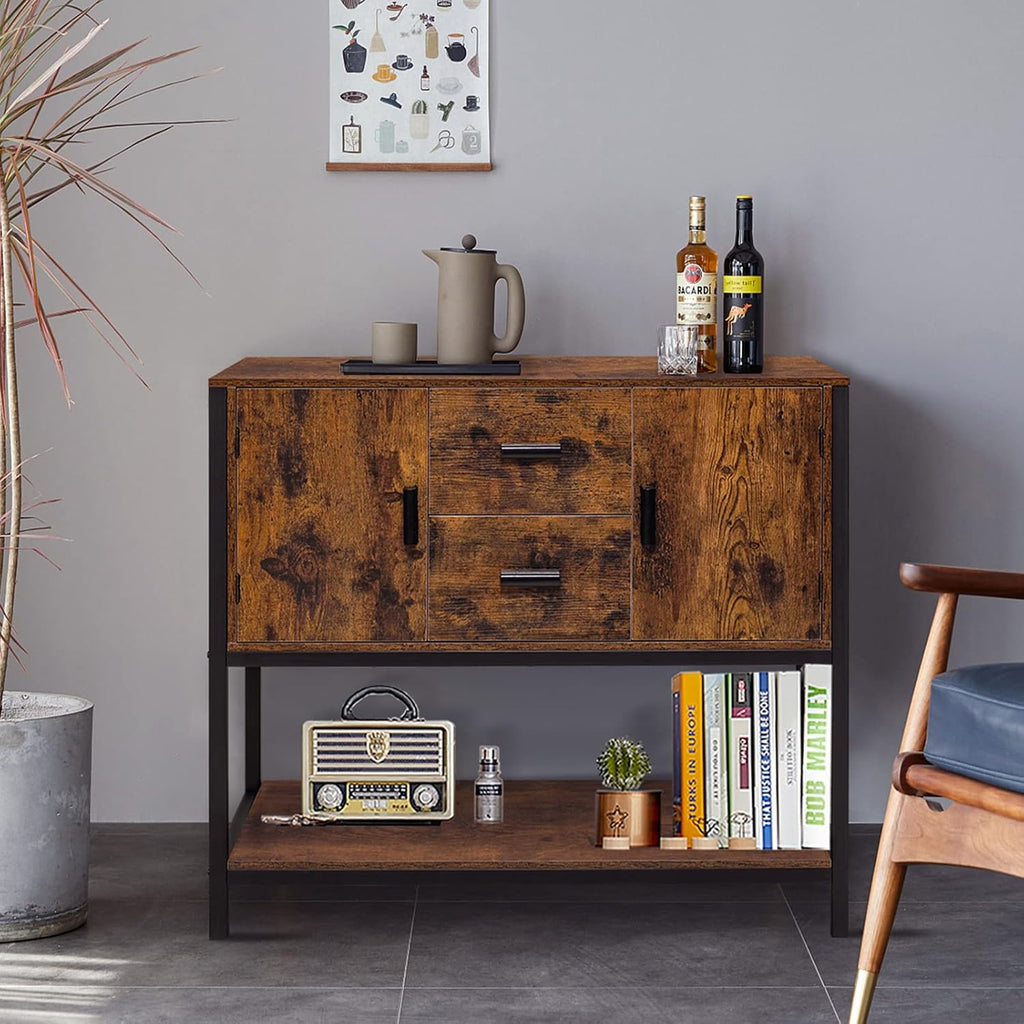 Rustic Brown Storage Cabinet with 2 Drawers & Doors E308263