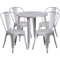 Silver Round Metal Table Set with 4 Cafe Chairs Y480630