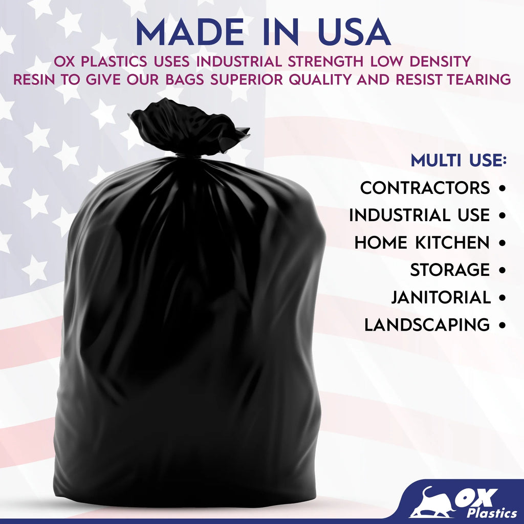 Black 55 Gallon 2 MIL Contractor Heavy Duty Trash Can Liner Bags, 100 Bags W809