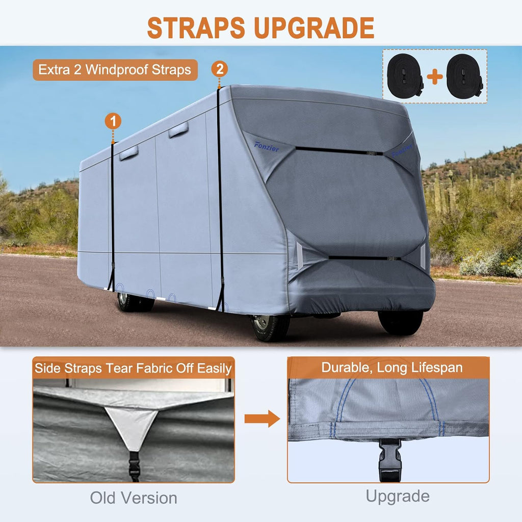 Windproof Waterproof Rip-Stop RV Cover for 29’-32’ Motorhome with Extra Long Straps & Gutter Covers H23266