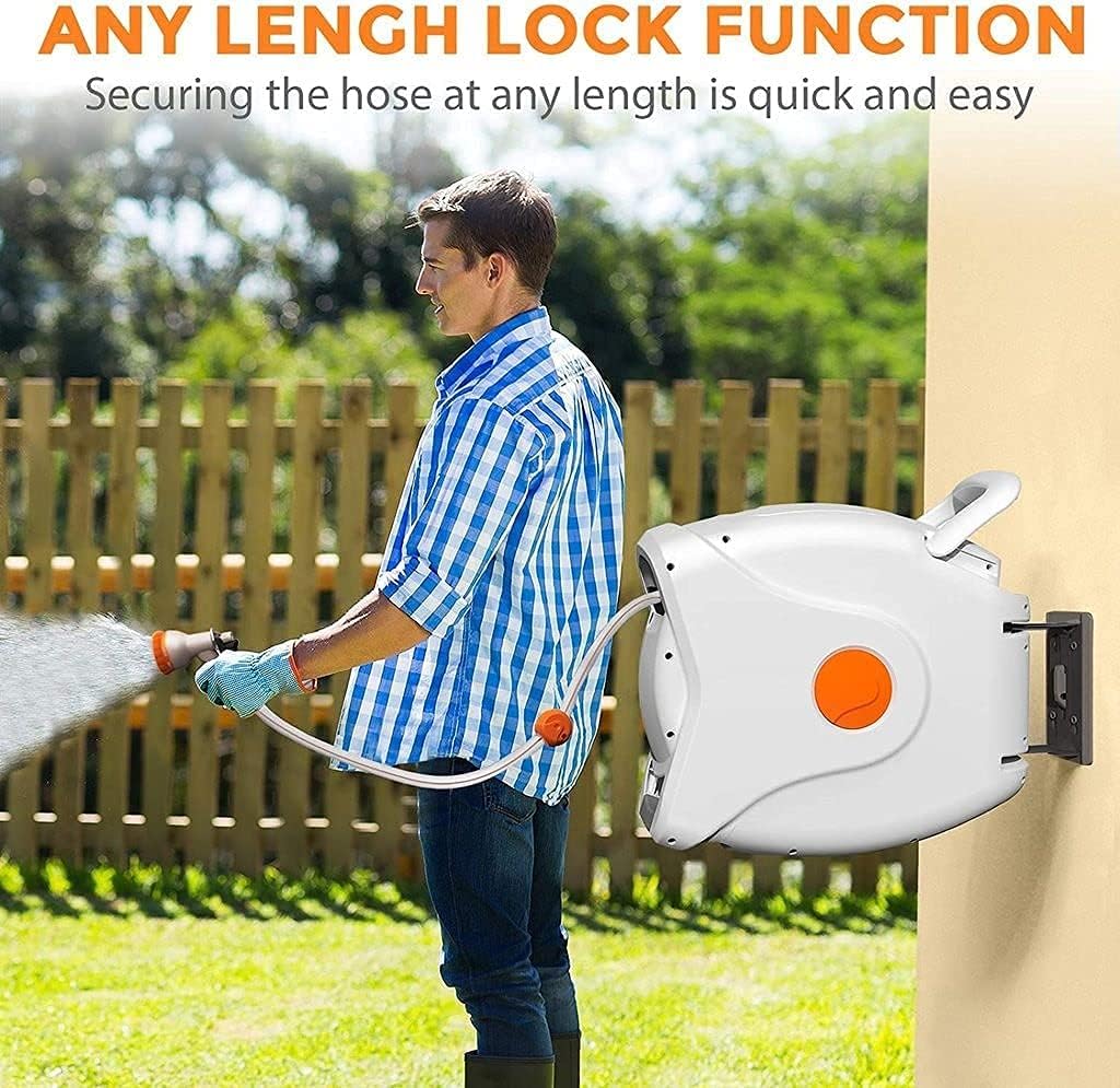 100 FT 1/2 Automatic Rewind Wall Mounted Hose Reel with 8 Patterns Hose Nozzles Y645