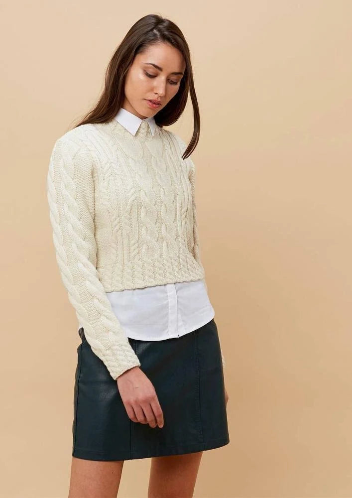 Ecru Cropped Cable Jumper C999
