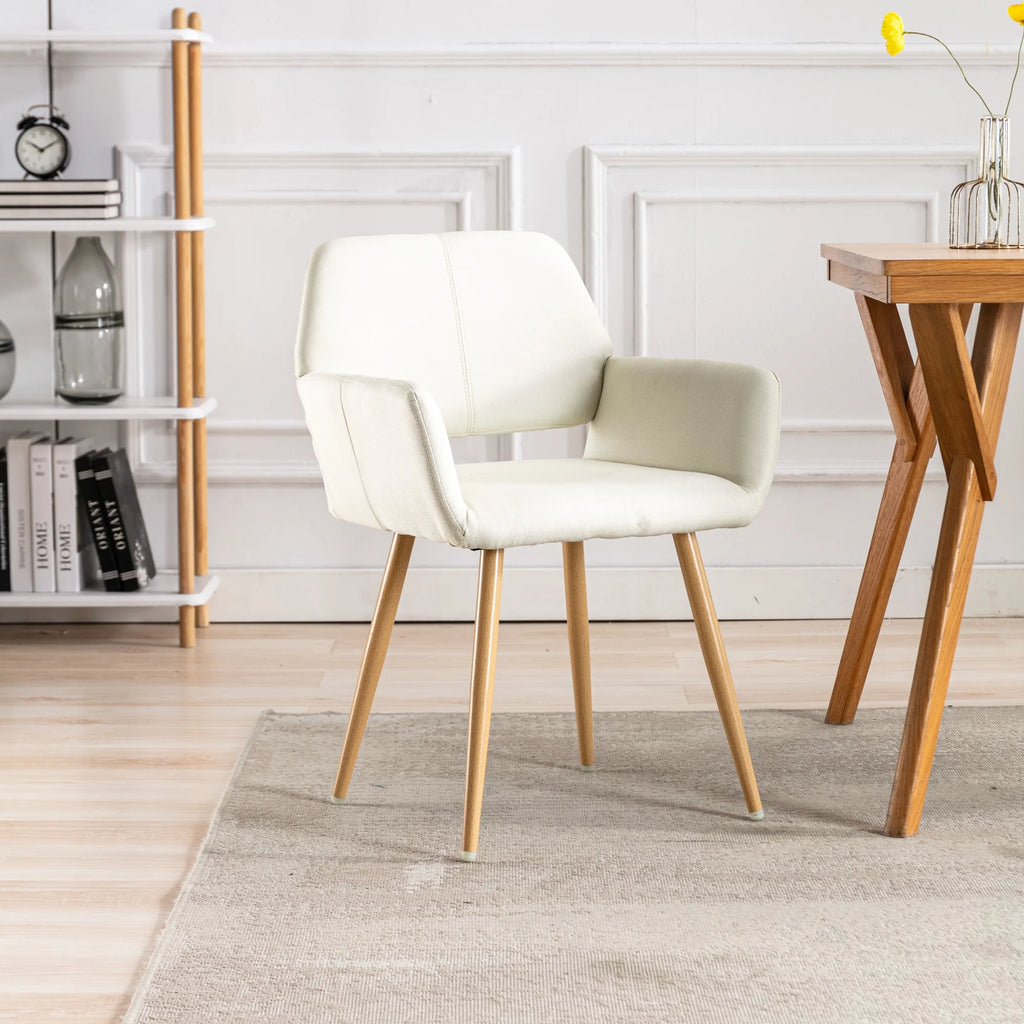 Beige Fabric Mid-Century Accent Chair with Metal Legs B4800