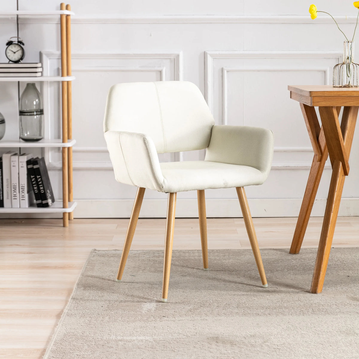 Beige Fabric Mid-Century Accent Chair with Metal Legs B4800