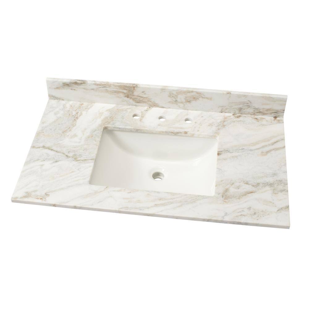 Marble Single Sink Vanity Top with White Sink O67979