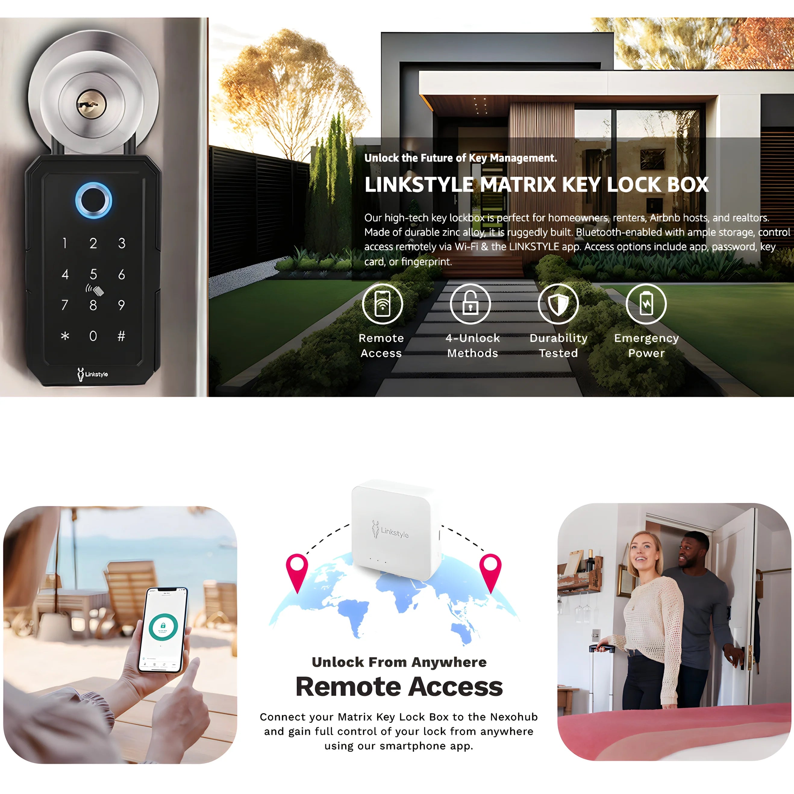 Key Lock Box with Wifi Hub, Wall Mount, 4 Lock Modes M998984
