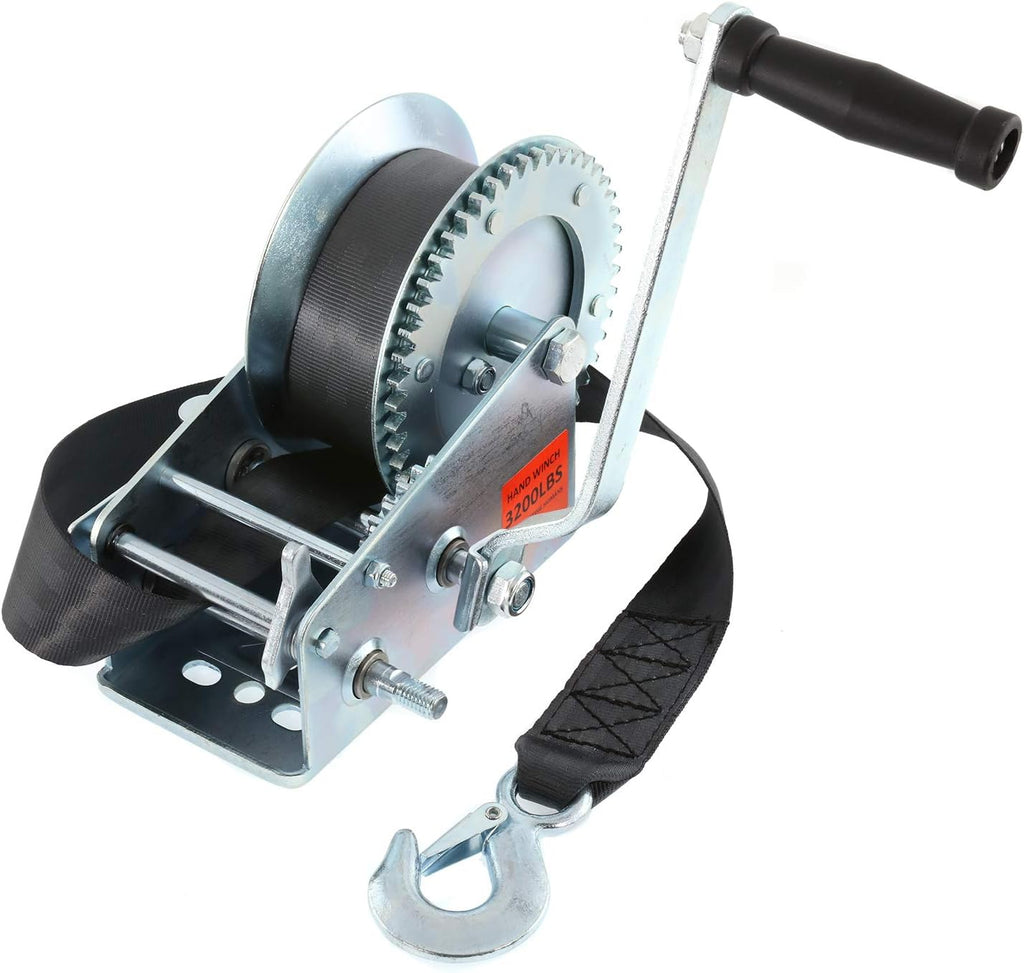 Heavy Duty Hand Winch with 26FT Strap and Hook, Pack of 2 G2577
