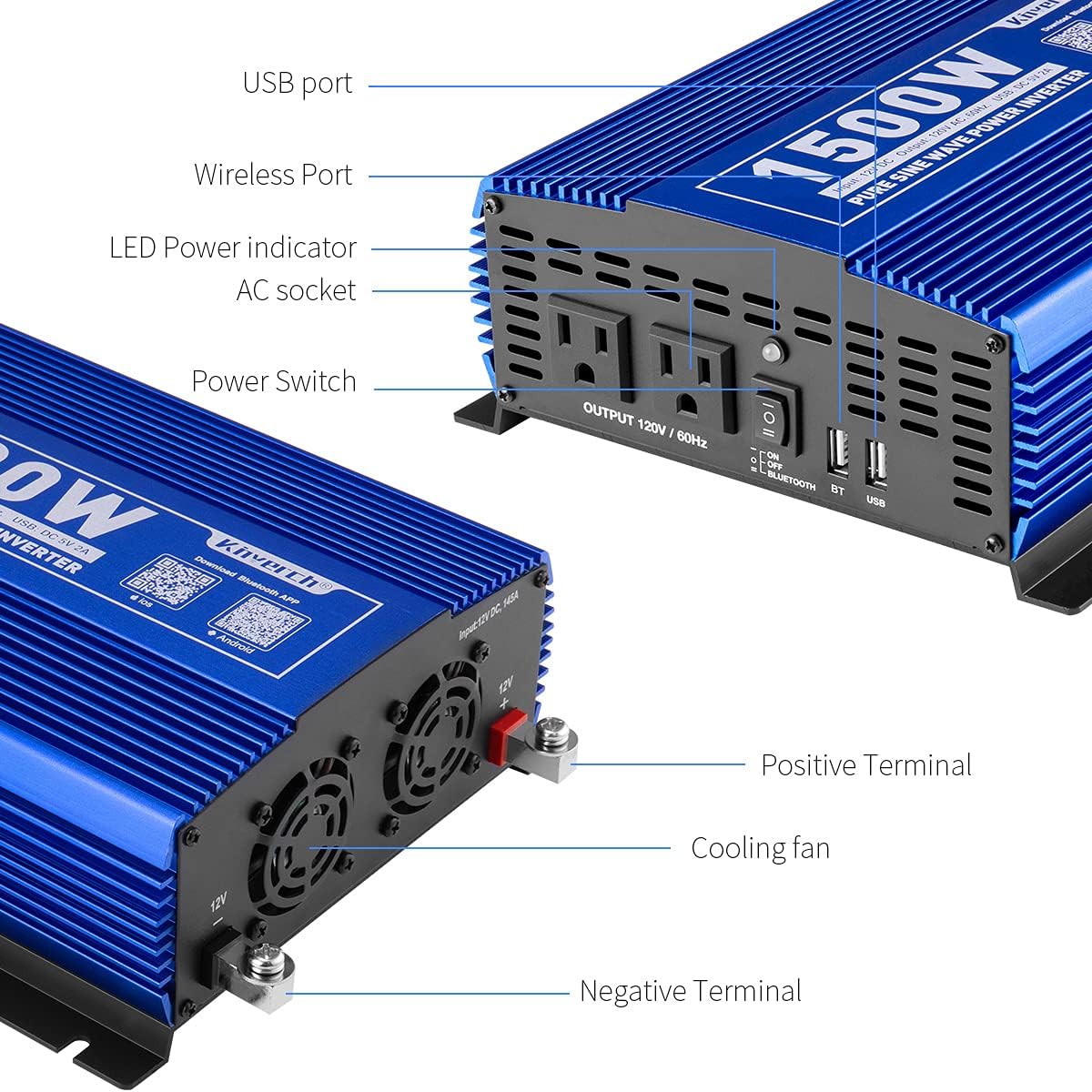 5000W Power Inverter 12V to 110V 4AC Outlets 2USB Ports S20499