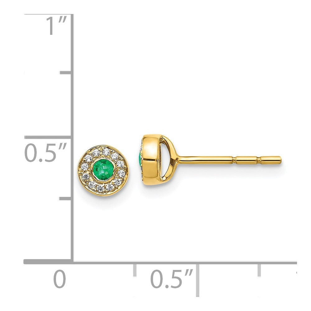 Real 14kt Yellow Gold Diamond and Emerald Halo Post Earrings L610491