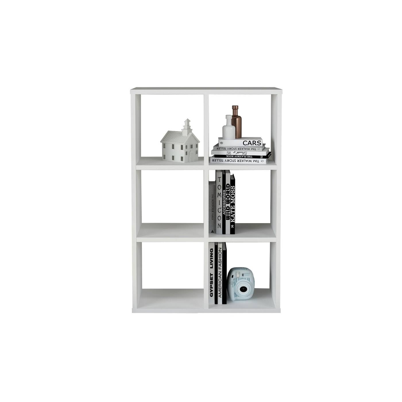Walnut Cube Shape Bookcase 6 Open Storage I5810