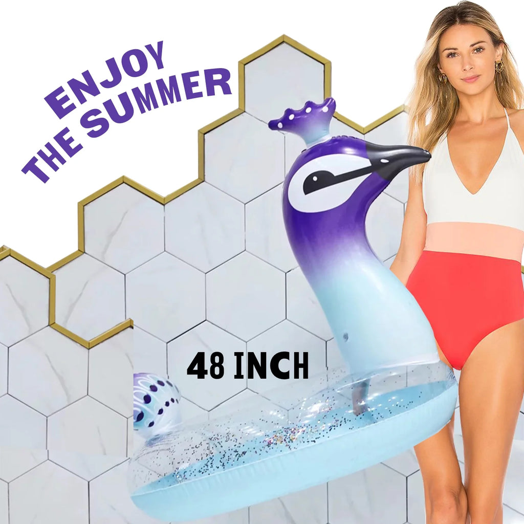 48" Peacock Pool Float Glitter Inflatable Swim Ring R910
