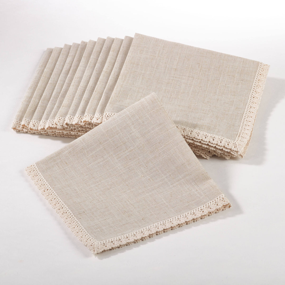 Natural Lace Trimmed Dinner Napkin Set of 12 Q97218