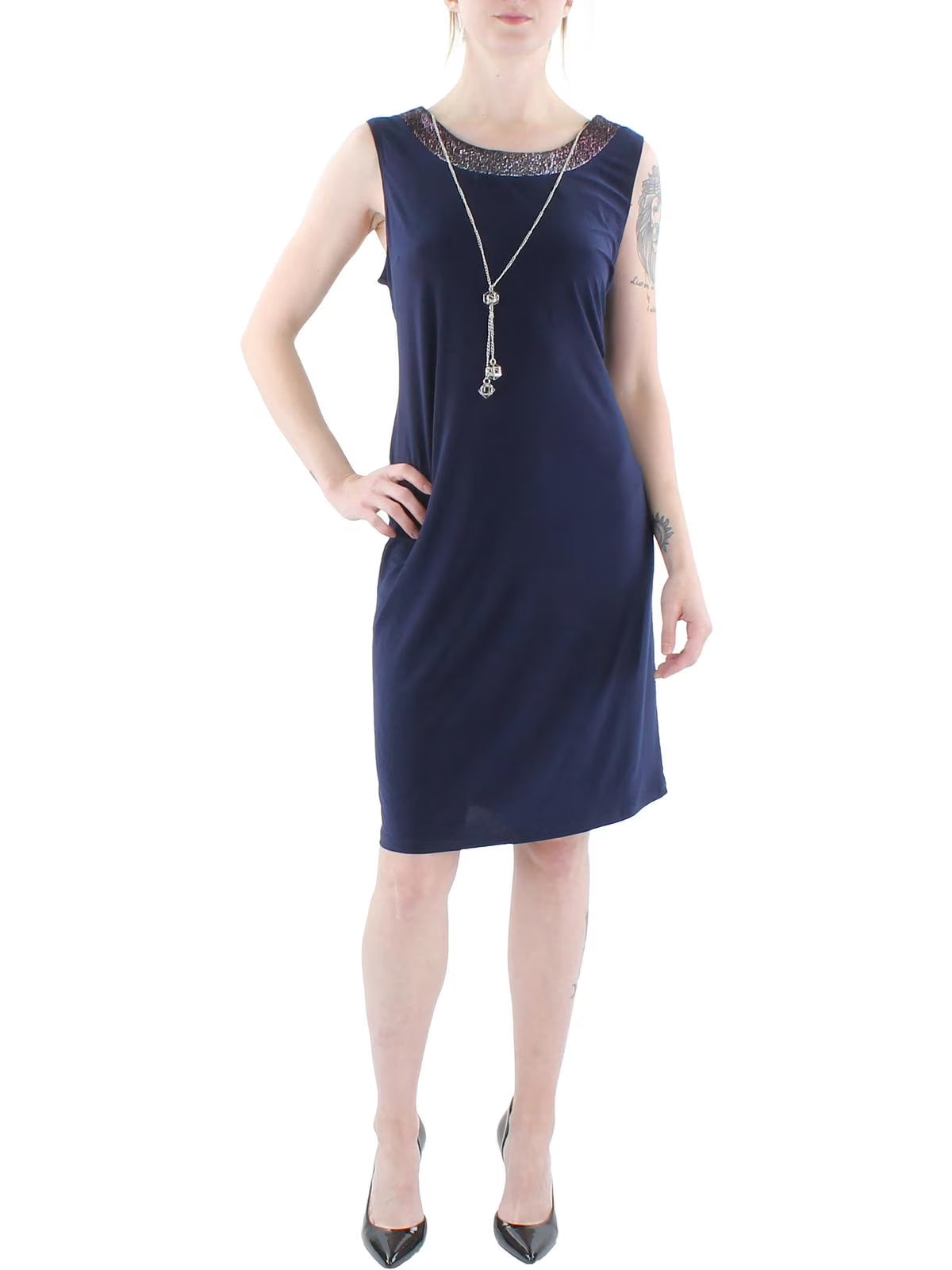 Metallic Sleeveless Shift Dress V30374