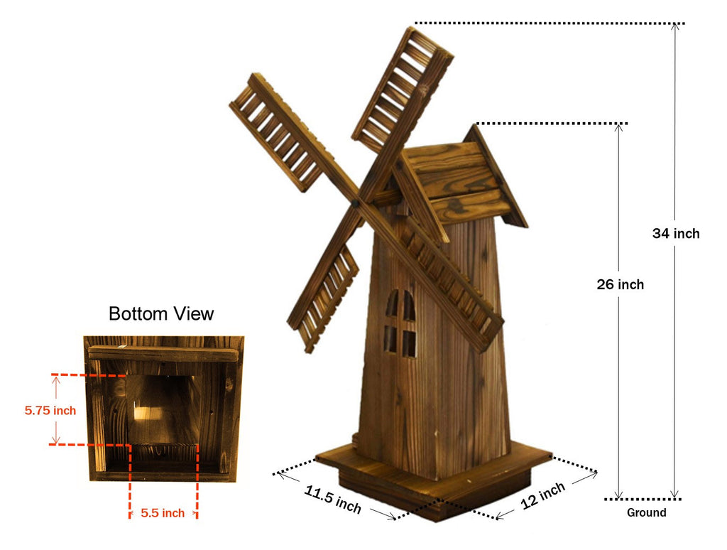 Rustic Brown Wooden Dutch Windmill Sculpture E785139