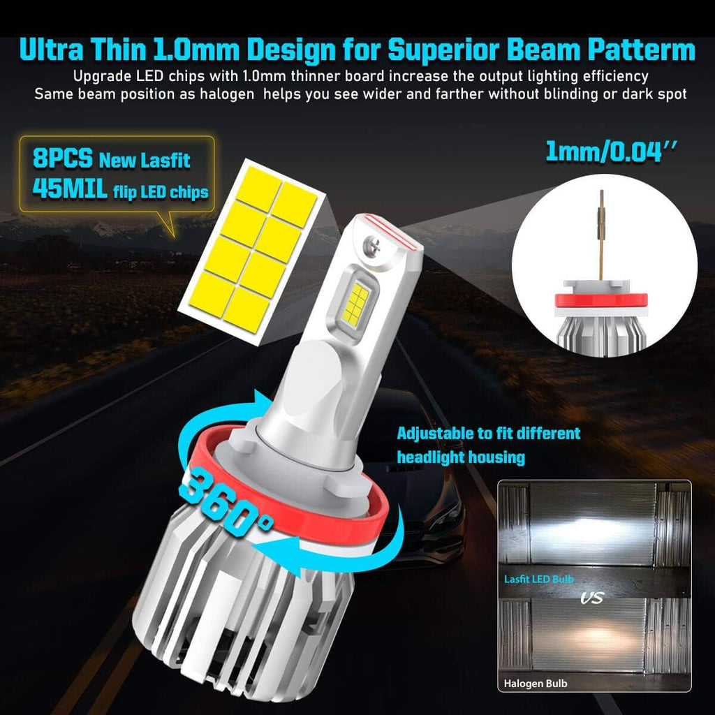 9005/HB3 H11/H8/H9 LED Bulbs Combo, 6000K Cool White, Pack of 4 Pack of 2 W74887