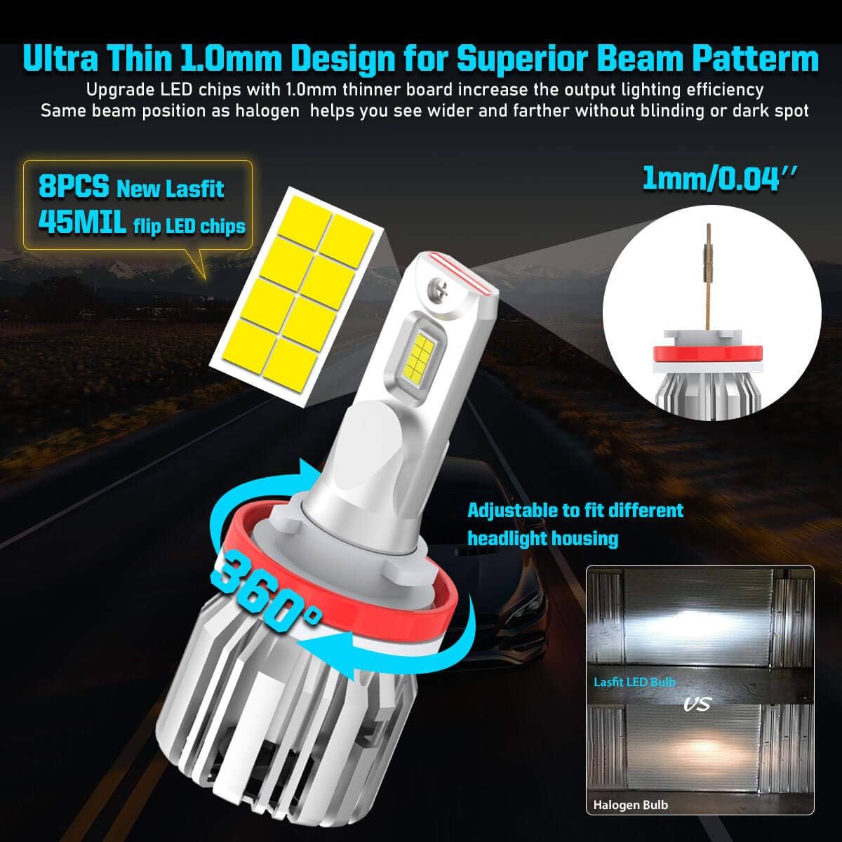 9005/HB3 H11/H8/H9 LED Bulbs Combo, 6000K Cool White, Pack of 4 Pack of 2 W74887