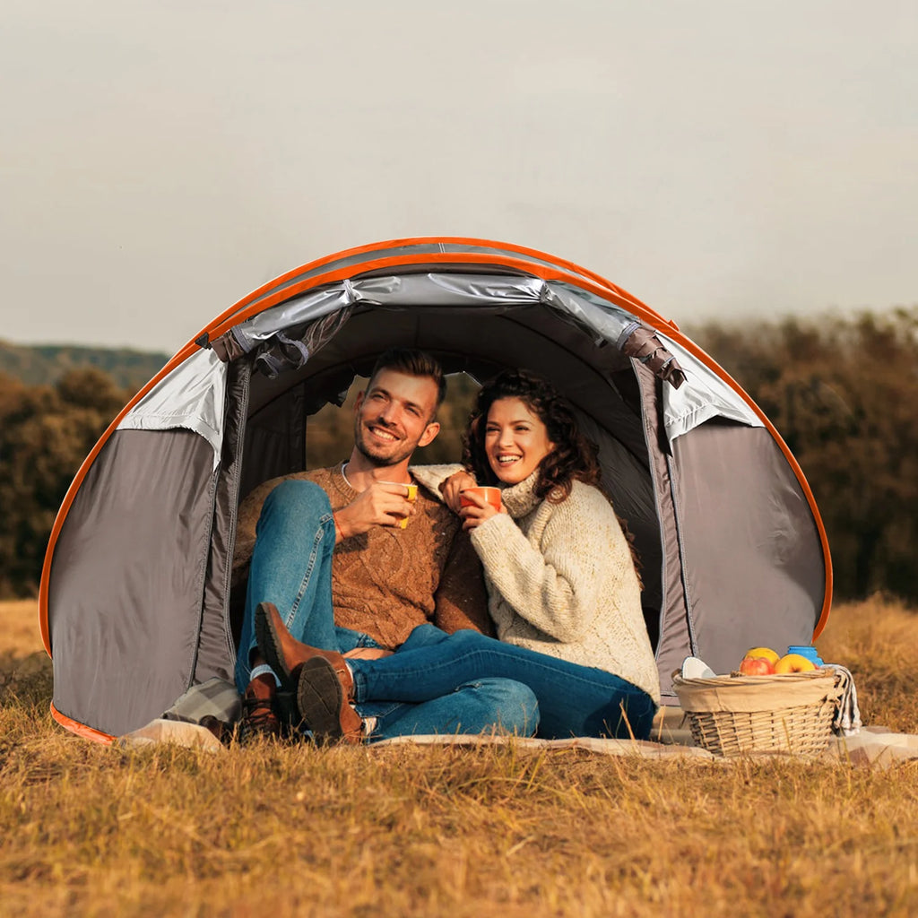 Khaki Pop Up Camping Tent with 4 Mosquito Net Windows Carrying Bag R818501