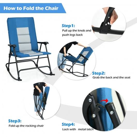 Foldable Rocking Padded Camping Chair with Backrest Armrest Blue B865240
