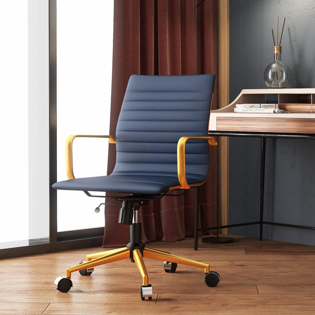 White Gold Swivel Desk Chair with Arms and Wheels P645134