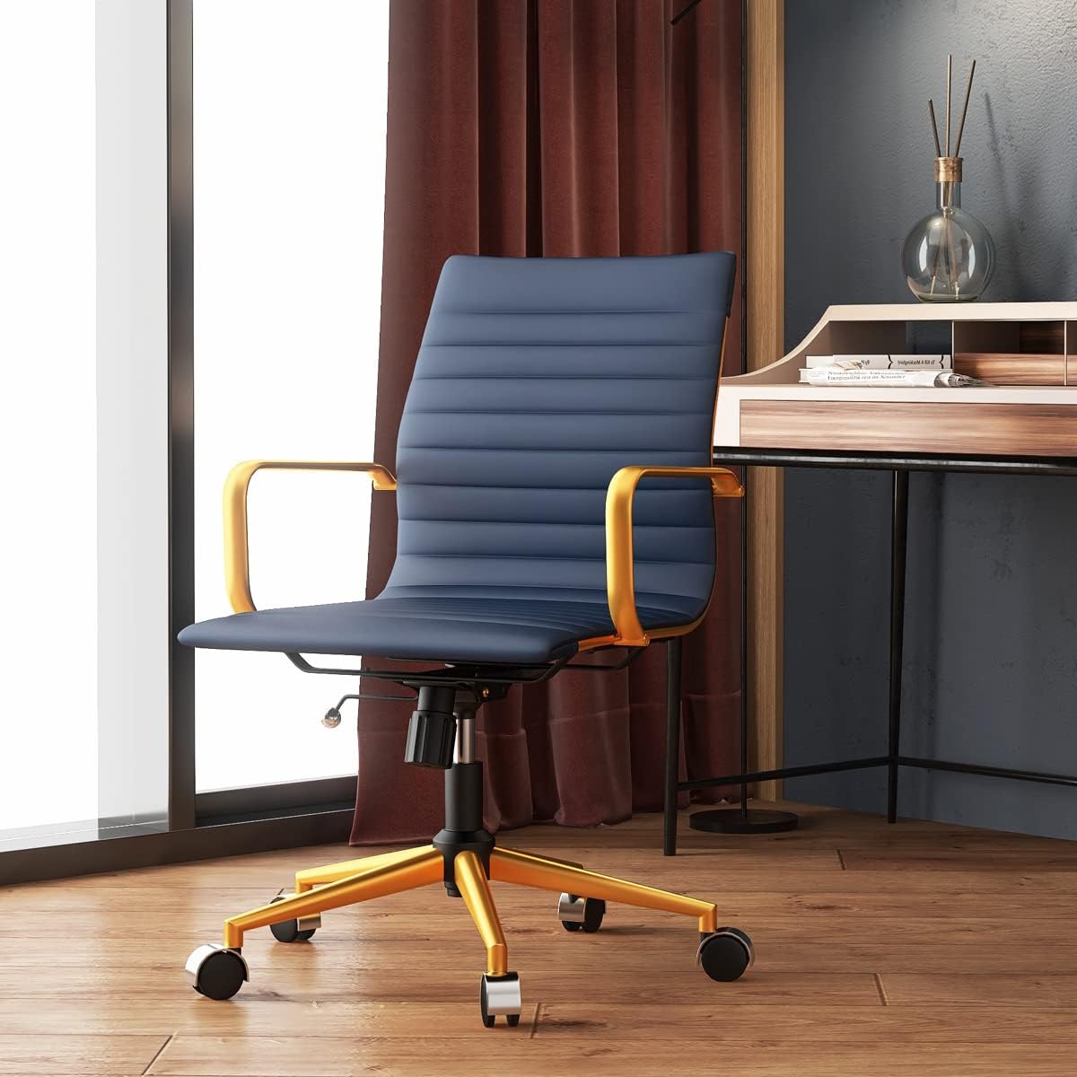 White Gold Swivel Desk Chair with Arms and Wheels P645134