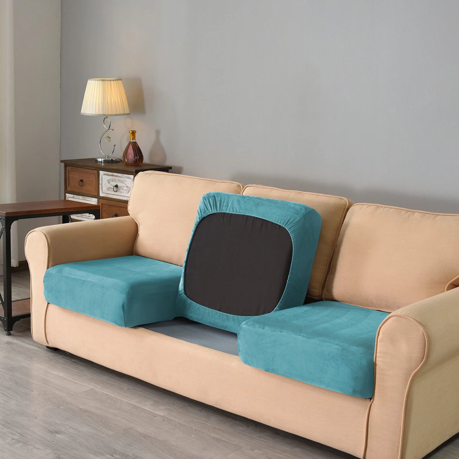 Stretch Velvet Sofa Cover with Elastic Adjustment Band A935